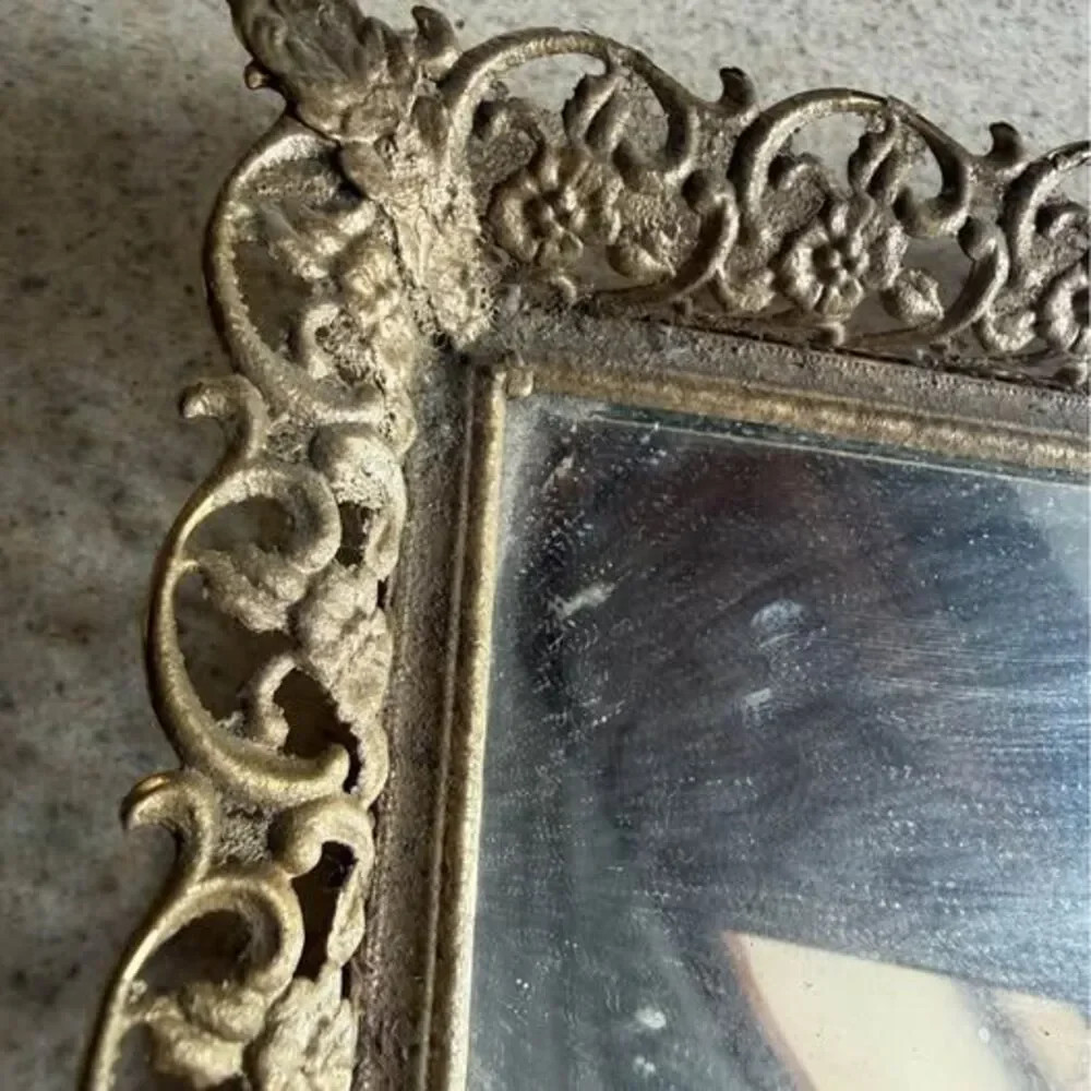 Vintage Ornate Gold Filigree Mirrored Vanity Tray